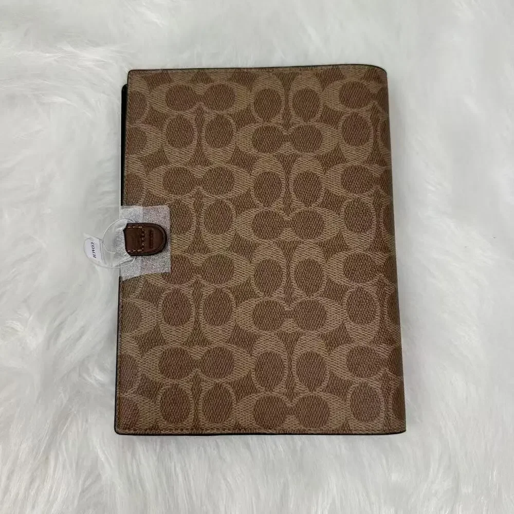 Coach Snap Notebook In Signature Canvas/Smooth leather/ Tan Brown CZ198 NWT